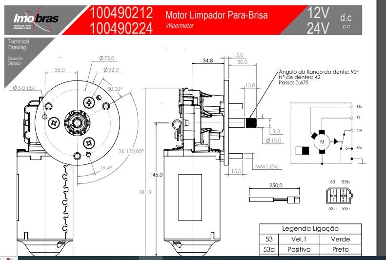 IMB100490224 - MOTOR LIMPADOR PARABRISA 24VTS ( A1 )