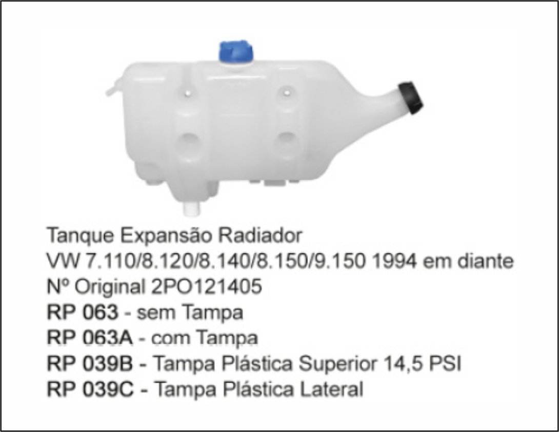 RP063A - RESERV RADIADOR VW 1 RETORNO 8150 C/ TAMPAS