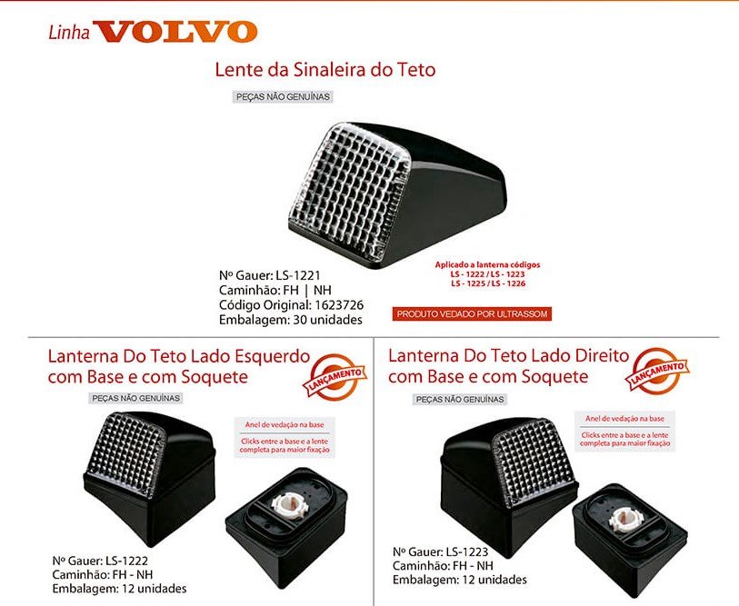 LS-1222 - LANTERNA TETO EXTERNA VOLVO NL EDC FH ATE 2009 LE