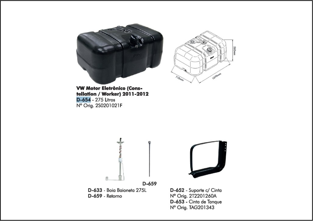 D654 - TANQUE PLASTICO 275 LTS QUAD VW CONSTELLATION