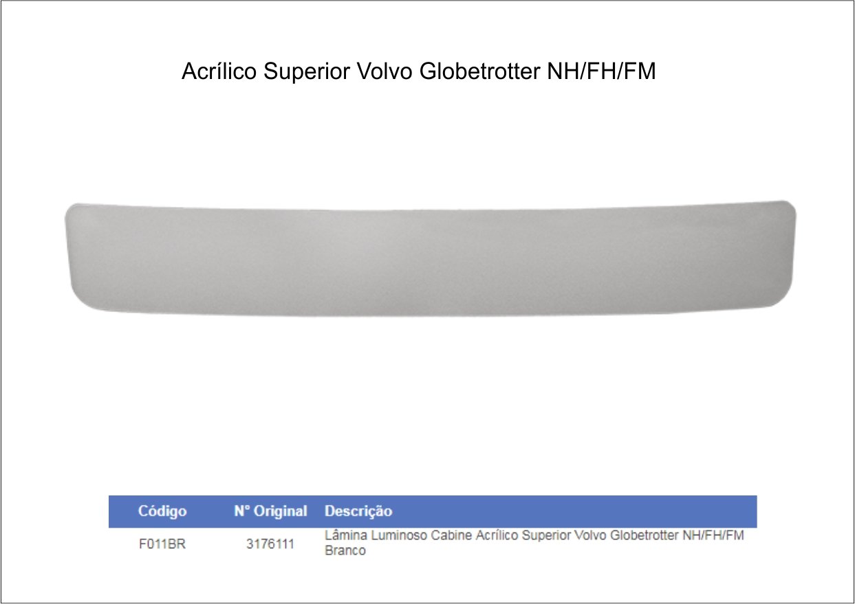 F011BR - LAMINA LUMINOSO ACRILICO VOLVO FH12 FH 13 GLOBETROTTER