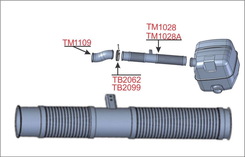 TM1028A - TUBO INTERM FLEXIVEL SCANIA 2003 A 2007 GALVANIZADO 1100MM