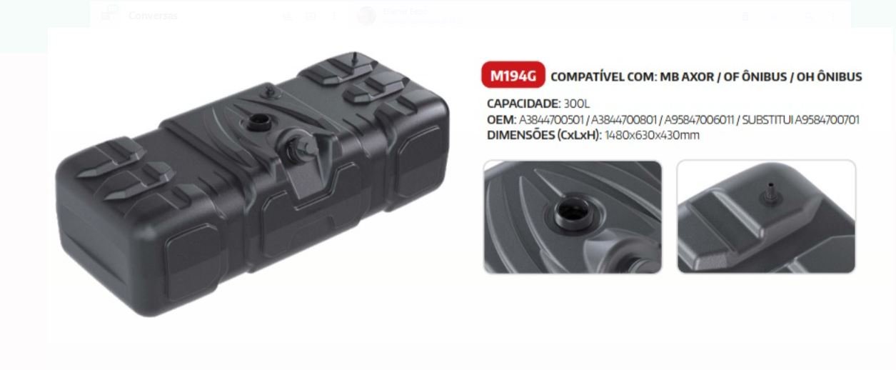 M194G - TANQUE PLASTICO 300 LTS MB AXOR E ONIBUS