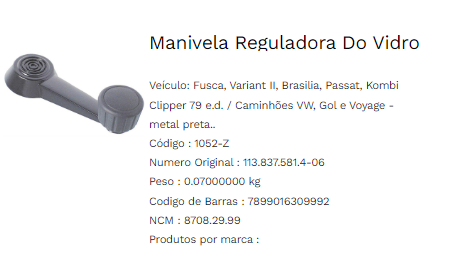 BRIM673 - MANIVELA VIDRO VW 6.90 13.130