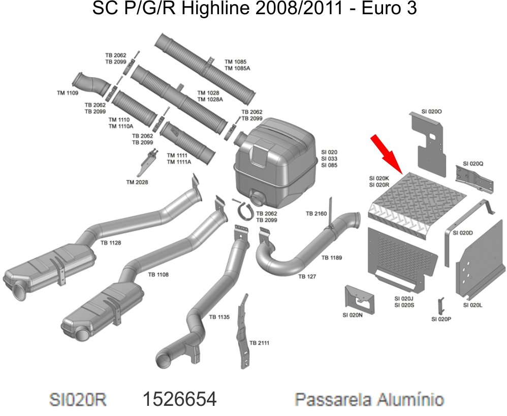 SI020R - PASSARELA ALUMINIO SCANIA P/G/R HIGHLINE 2008/2011 - EURO 3