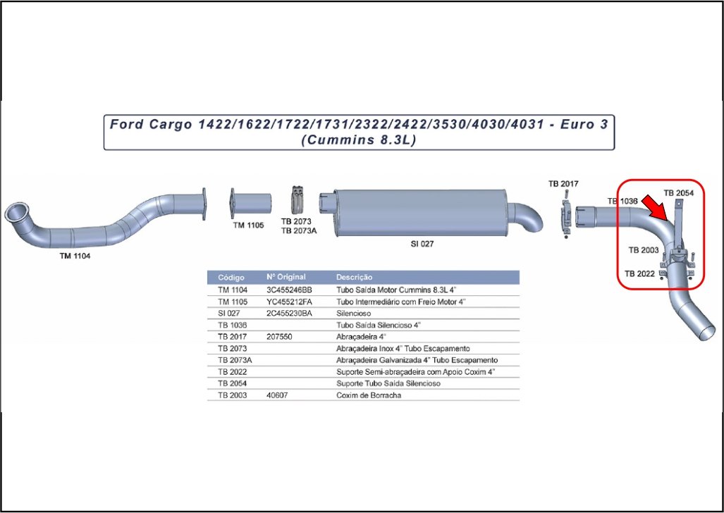TB2054 - SUPORTE SAIDA FINAL FORD CARGO 1422/1622/1722...