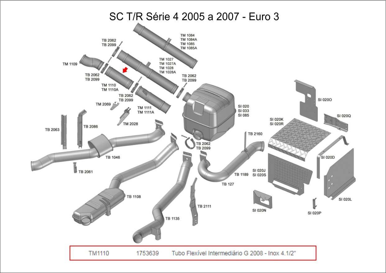TM1110 - TUBO INTERM FLEXIVEL 4,5" SCANIA G 2008 - INOX